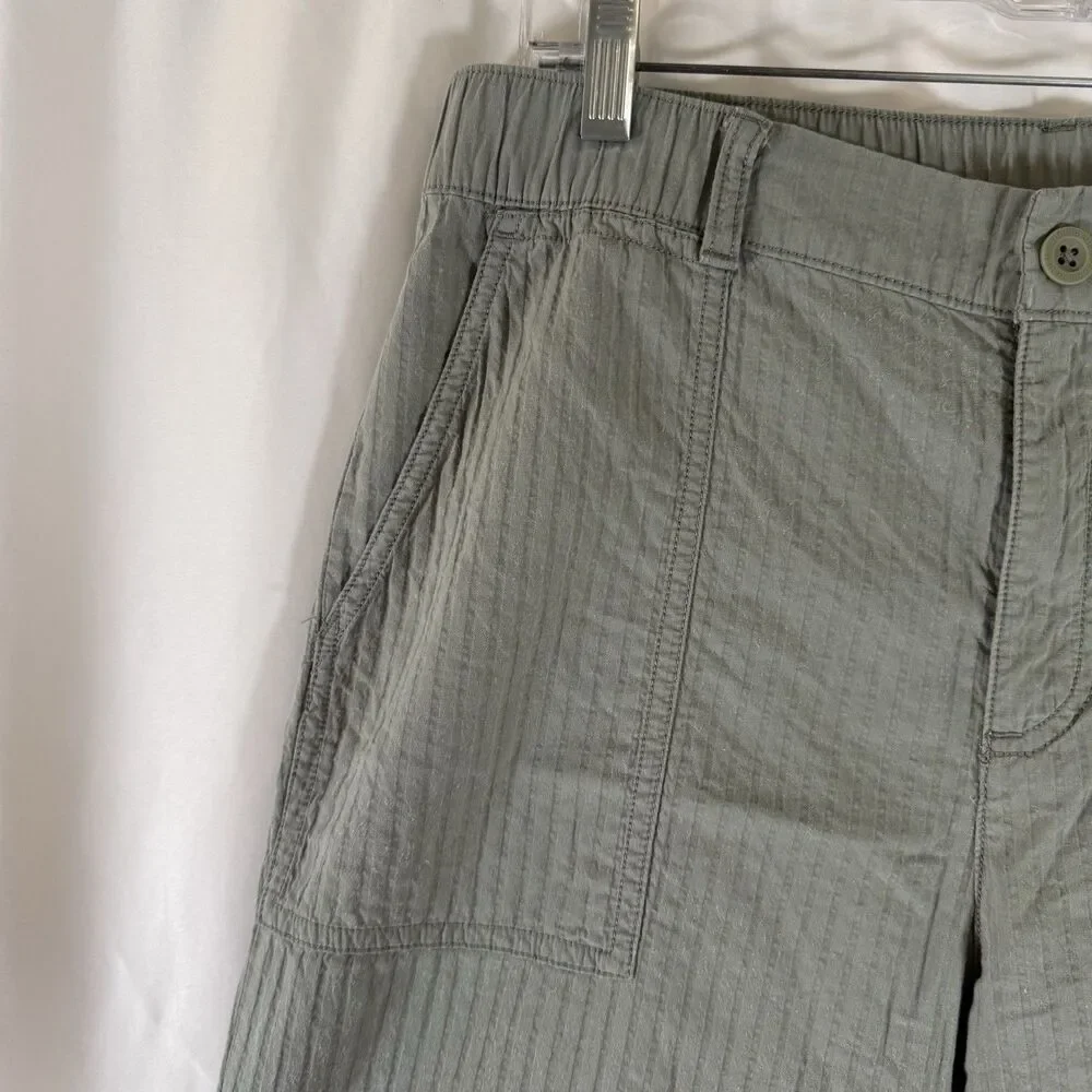 Eddie Bauer Pants Women's 6 Green Striped Straight Leg Elastic Waist Band